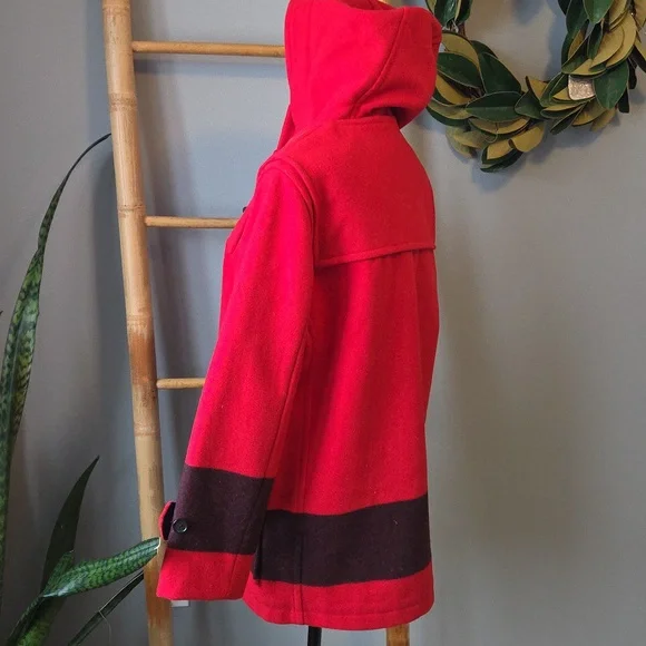 Stylish Red Pea Coat with Toggle Closures - Picture 6 of 11